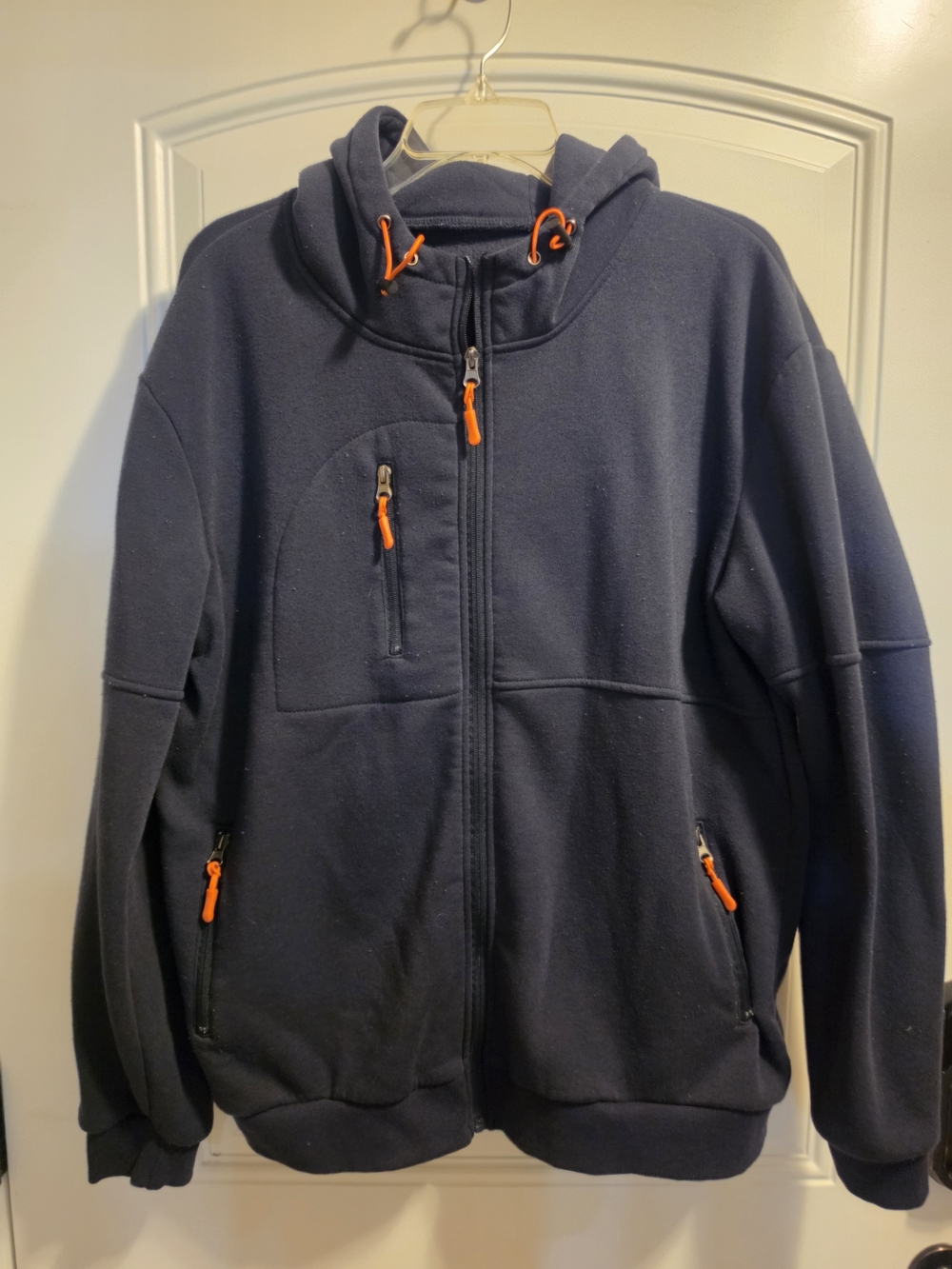 Men's Navy Blue Full Zip Tactical Hoodie with Contrast Orange Zippers